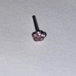 20 Gauge Pink Flower Rhinestone Nose Ring